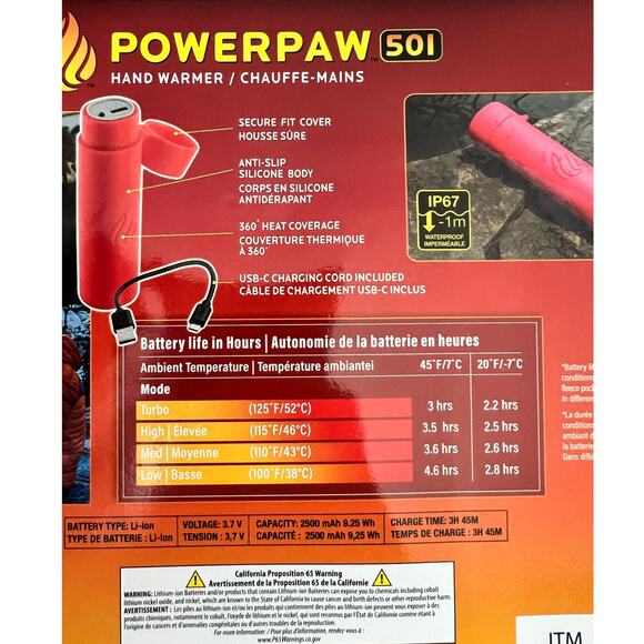 NWT POWERPAW 501 Rechargeable Hand Warmer, 2-pack, Red - Picture 6 of 7